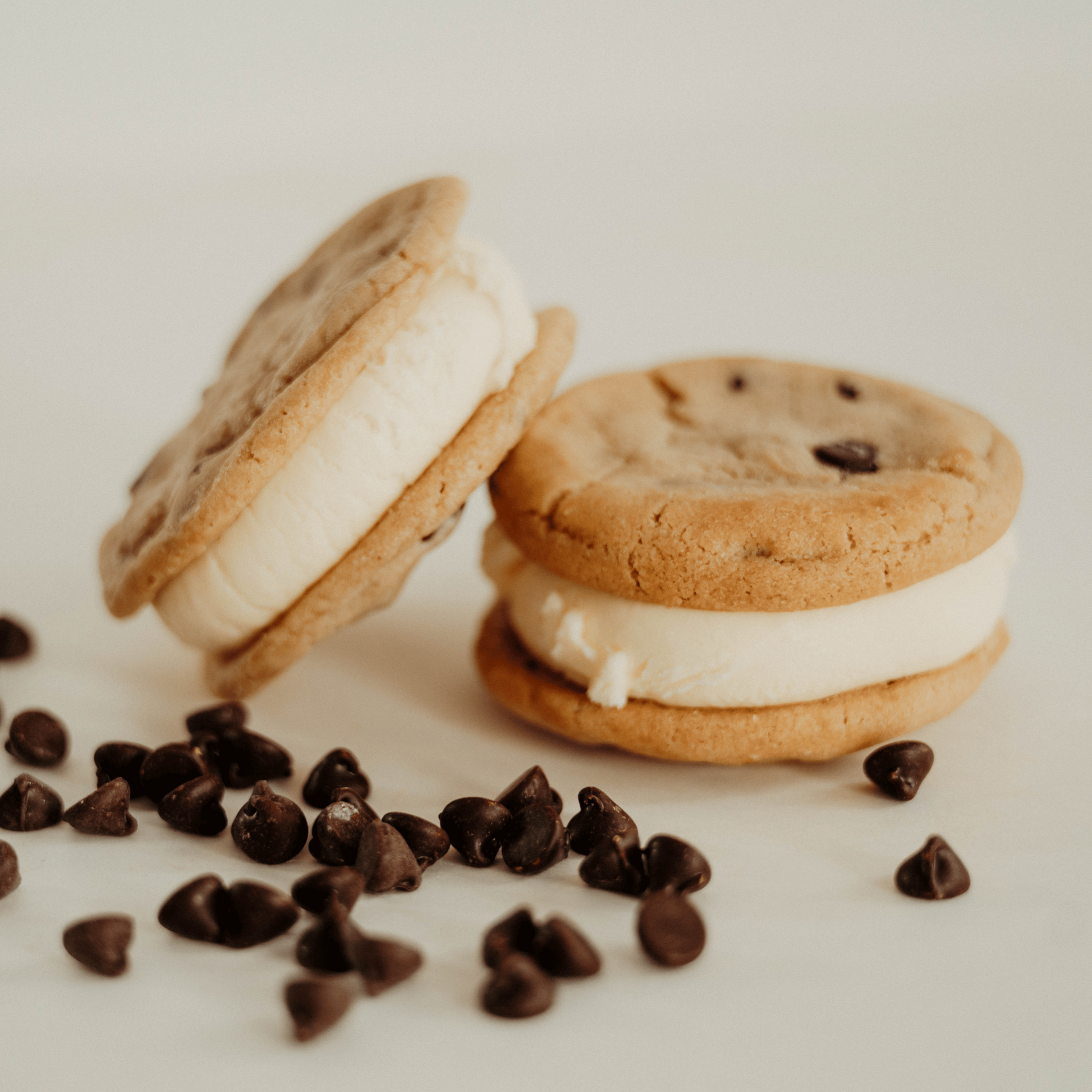 Classic chocolate chip cookies with vanilla ice cream